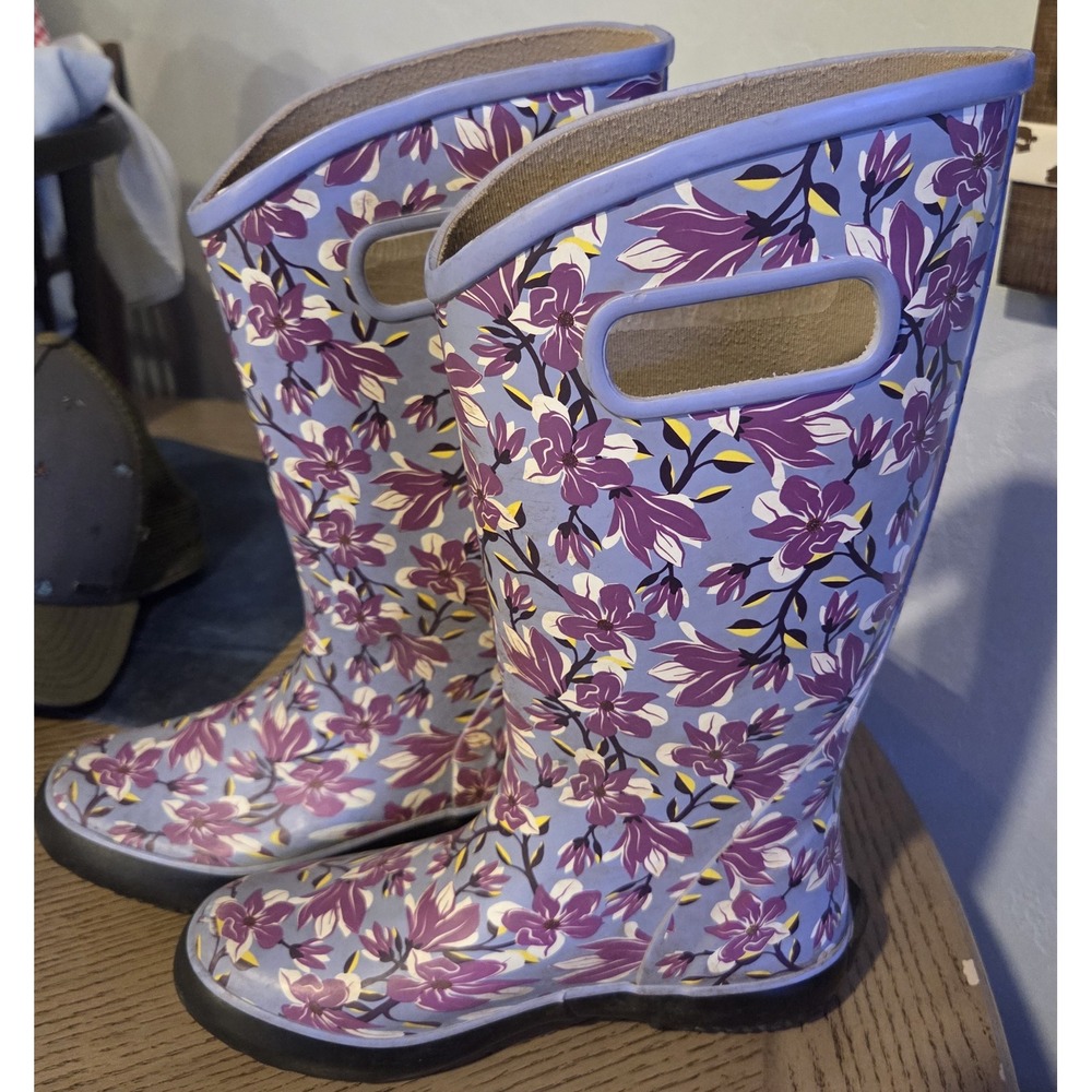 Bogs Magnolia Purple Floral Rain‎ Boots Womens 7 Waterproof